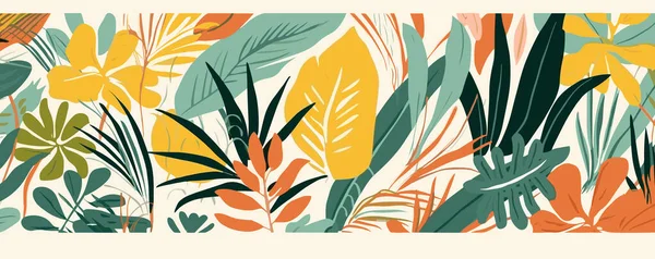 抽象アート自然背景ベクトル 現代形ラインの芸術の壁紙 ブホの葉植物の熱帯の葉と花柄のデザインベクターのイラスト — ストックベクタ