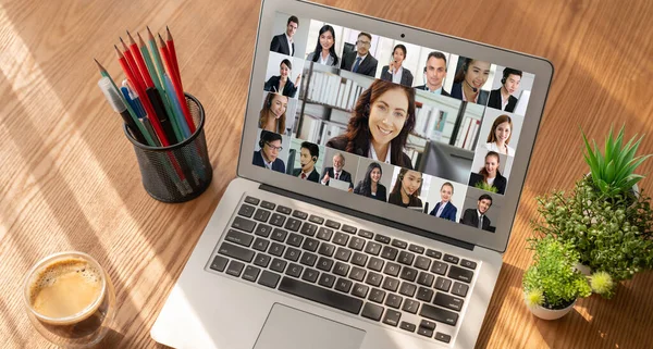 stock image Business people on video conference for modish virtual group meeting of corprate business office workers