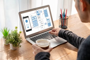 Model mobil uygulama ve web sitesi için UX UI tasarım süreci. Profesyonel uygulama geliştiricisi için kablo grafiğinin yaratıcı prototipi .