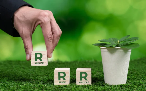 Impresa Ecosostenibile Con Reduce Reuse Riciclare Rigenerare Foreste Una Comunità — Foto Stock
