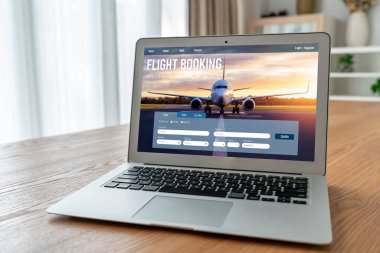 Online uçuş rezervasyon sitesi mod rezervasyon sistemi sağlar. Seyahat teknolojisi kavramı .