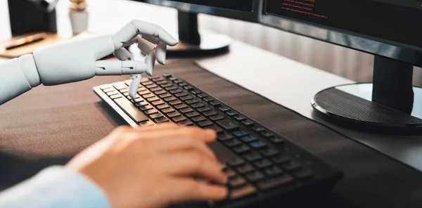 Programmacodering Automatisering Door Generatieve Kunstmatige Intelligentie Concept Samenwerking Tussen Robothand — Stockfoto