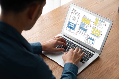 Model mobil uygulama ve web sitesi için UX UI tasarım süreci. Profesyonel uygulama geliştiricisi için kablo grafiğinin yaratıcı prototipi .