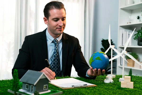 Eco Business Earth Concept Shown Businessman Ceo Holding Paper Globe — Stock Photo, Image