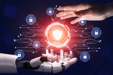 3D Rending Futuristic robot teknolojisi geliştirme, yapay zeka yapay zeka ve makine öğrenme konsepti. Gelecekteki insan hayatı için küresel robot biyonik bilim araştırması. 3B illüstrasyon