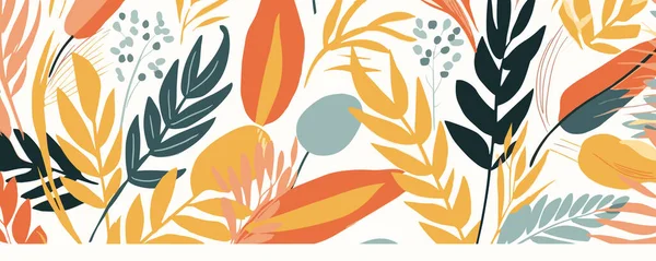 抽象アート自然背景ベクトル 現代形ラインの芸術の壁紙 ブホの葉植物の熱帯の葉と花柄のデザインベクターのイラスト — ストックベクタ