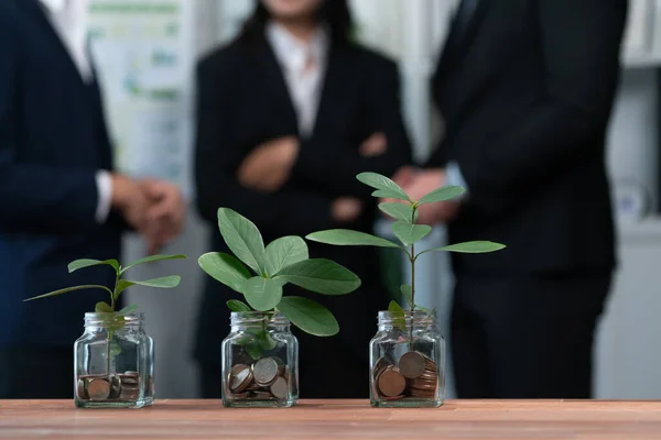 Koncepce Investic Ekologického Růstu Peněz Kterou Dokládají Úspory Peněz Skleněné — Stock fotografie