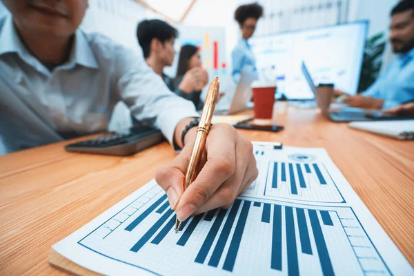 Focus Financial Dashboard Paper Showing Graphs Chart Blurred Background Diverse — Stock Photo, Image