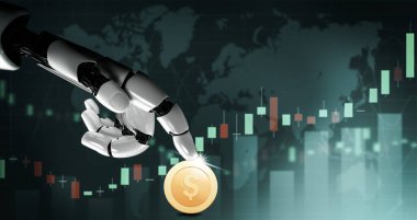 3D Rending Futuristic robot teknolojisi geliştirme, yapay zeka yapay zeka ve makine öğrenme konsepti. Gelecekteki insan hayatı için küresel robot biyonik bilim araştırması. 3B illüstrasyon