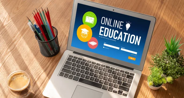 Веб Сайт Электронного Обучения Модным Софтом Студентов Онлайн Обучения Сети — стоковое фото