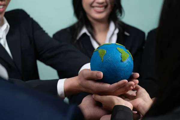 Top View Business People Holding Earth Together Synergy Team Building — Stock Photo, Image