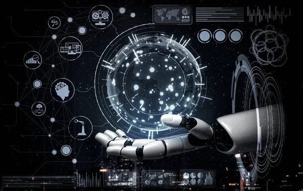 Inteligencia Artificial Investigación Del Desarrollo Robots Cyborg Para Futuro Las — Foto de Stock