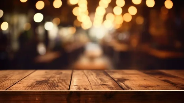 店内のヴィンテージカフェを背景に 空の木のテーブルトップ 優れた画像 — ストック写真