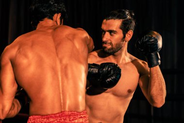 Asyalı ve Kafkasyalı Muay Thai boksörü boks maçında güçlerini serbest bırakıyor. Güçlü kaslı iki MuayThai boksörü acımasız bir dövüş hüneriyle yumruk yumrukluyor. Impetus