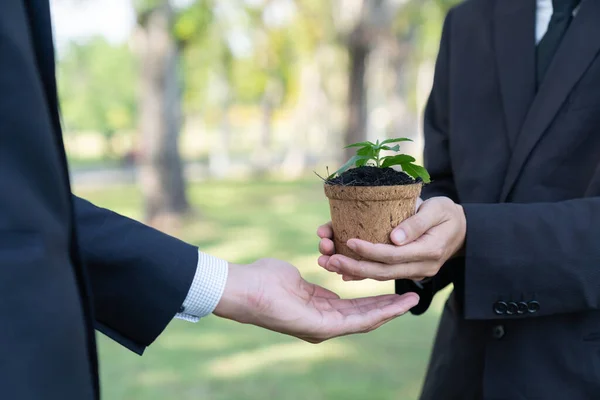 Business People Holding Plant Concept Eco Company Committed Corporate Social — Foto Stock
