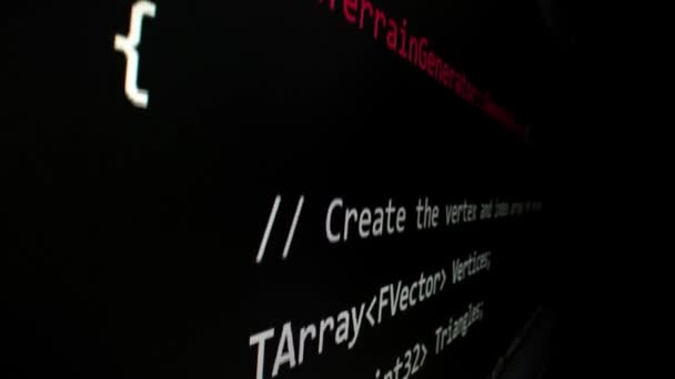 Макросъемка Крупным Планом Движения Скрипта Кодирования Перемещающегося Светодиодному Экрану Помощью — стоковое видео