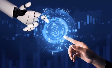 3D Rending Futuristic robot teknolojisi geliştirme, yapay zeka yapay zeka ve makine öğrenme konsepti. Gelecekteki insan hayatı için küresel robot biyonik bilim araştırması. 3B illüstrasyon