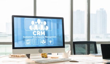 CRM işletme ve işletme için modern bilgisayarda müşteri ilişkileri yönetim sistemi