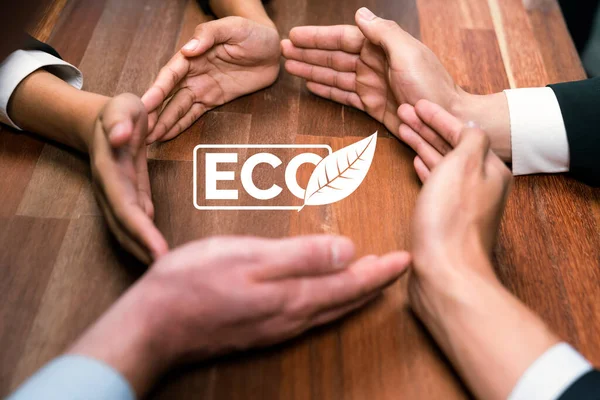 Gruppe Von Geschäftsleuten Von Oben Die Sich Das Eco Symbol — Stockfoto