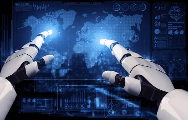 Rendering Intelligenza Artificiale Ricerca Robot Sviluppo Cyborg Futuro Delle Persone — Foto Stock