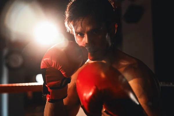 Muay Thai Boxer Schlägt Seine Faust Vor Der Kamera Kampfbereiter — Stockfoto