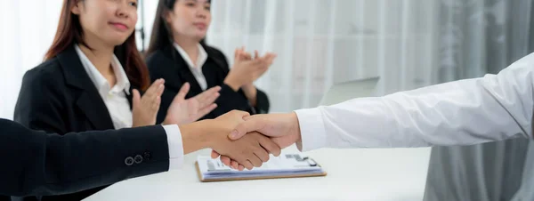 Business People Group Handshake Meeting Table Job Interview Success Making — Stock Photo, Image