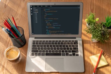 Model uygulama ve program kodlaması için bilgisayar ekranında yazılım geliştirme programlama