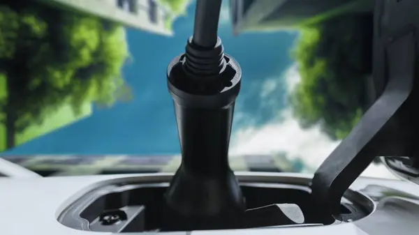 Future Charger Plugged Electric Car Electric Recharging Sky Closeup Shot — Stock Photo, Image