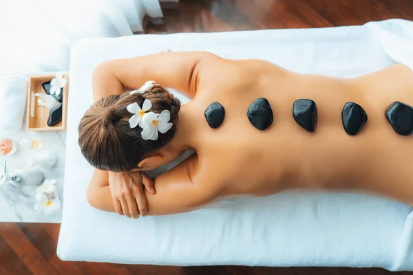 Panorama Bovenaanzicht Hot Stone Massage Spa Salon Luxe Resort Met — Stockfoto