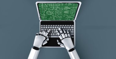 Bilgisayar ekranında bilim ve eğitim kavramını gösteren matematiksel denklemler ve modem formülü