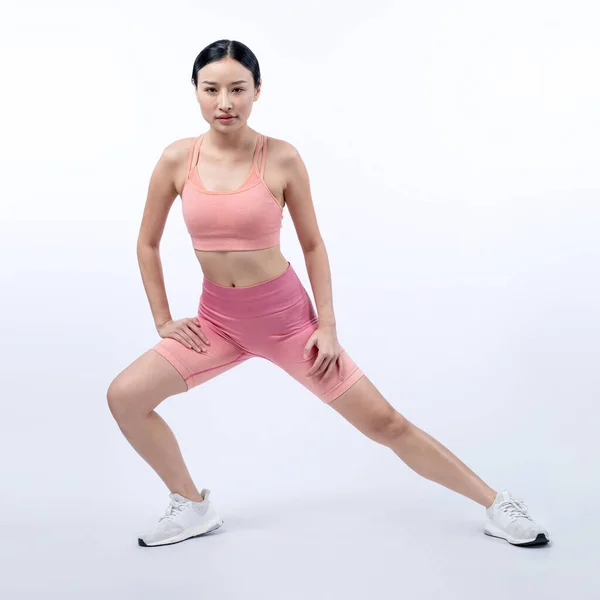 Young Attractive Asian Woman Sportswear Stretching Fitness Exercise Routine Healthy — Stock Photo, Image