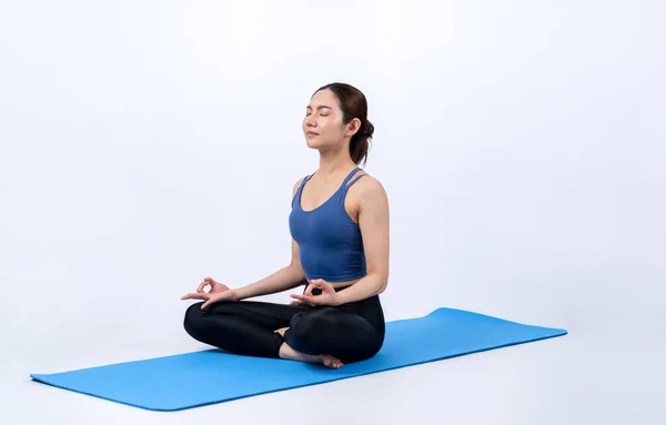 Aziatische Vrouw Sportkleding Doen Yoga Oefening Fitness Mat Als Haar — Stockfoto