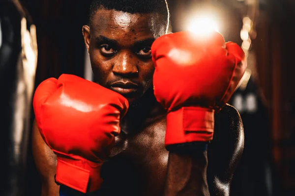 Boxing Fighter Shirtless Posing African American Black Boxer Wearing Red — Stock Photo, Image