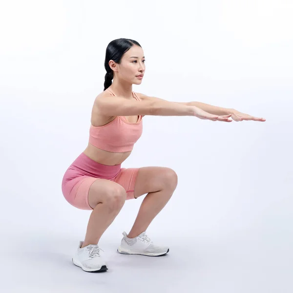 Femme Énergique Vigoureuse Faisant Exercice Jeune Athlète Asiatique Femme Force — Photo