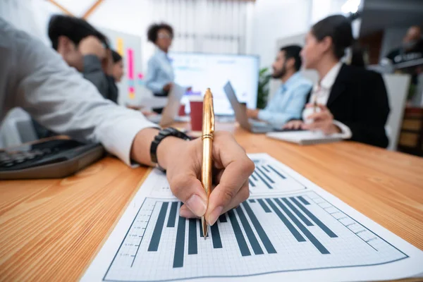 Focus Financial Dashboard Paper Showing Graphs Chart Blurred Background Diverse — Stock Photo, Image
