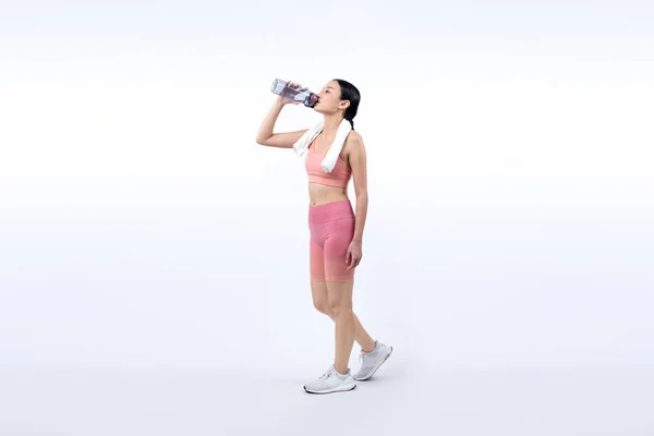 Athletic Sporty Asian Woman Resting Drink Water Intensive Cardio Workout — Stock Photo, Image