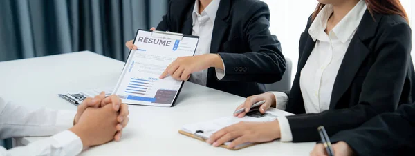 Candidate Job Interview Human Resources Manager Office Desk Having Oratory — Stock Photo, Image