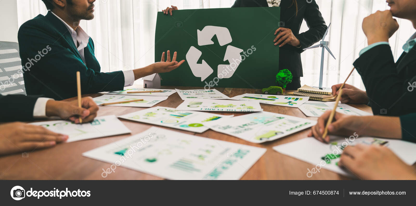 Group Business People Planning Discussing Recycle Reduce Reuse Policy ...