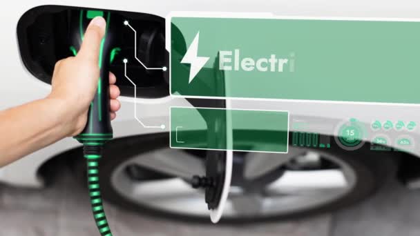Top View Elektrické Auto Připojené Nabíjecí Stanici Dobíjet Baterii Elektřinou — Stock video