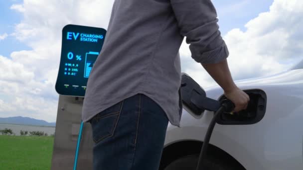 Çevre Dostu Seyahat Otomobil Alternatif Enerji Teknolojisiyle Çalışan Arabasıyla Tatil — Stok video