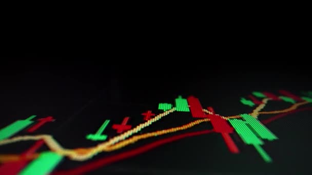 Макросъемка Крупным Планом Движения Фондового Графика Отображается Светодиодном Экране Показывая — стоковое видео