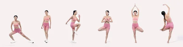 Colección Ejercicios Yoga Diferentes Posturas Diversas Yoga Con Mujer Atlética —  Fotos de Stock