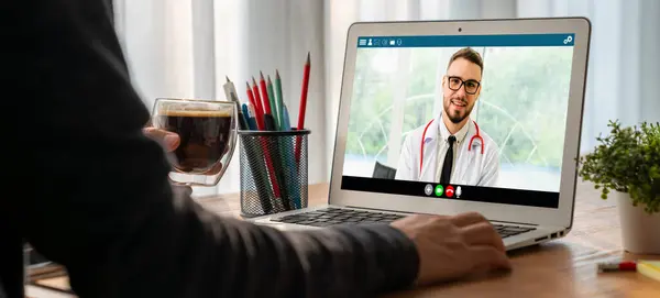 Doctor Video Call Online Modish Telemedicine Software Application Virtual Meeting — Stock Photo, Image