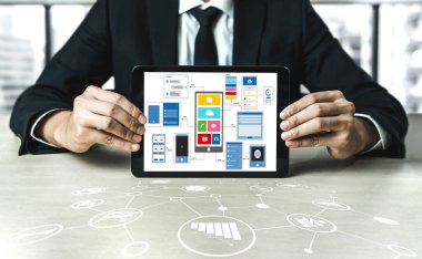 Model mobil uygulama ve web sitesi için UX UI tasarım süreci. Profesyonel uygulama geliştiricisi için kablo grafiğinin yaratıcı prototipi .