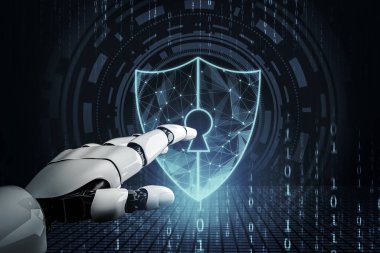 3D Rending Futuristic robot teknolojisi geliştirme, yapay zeka yapay zeka ve makine öğrenme konsepti. Gelecekteki insan hayatı için küresel robot biyonik bilim araştırması. 3B illüstrasyon