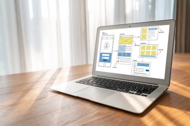 Model mobil uygulama ve web sitesi için UX UI tasarım süreci. Profesyonel uygulama geliştiricisi için kablo grafiğinin yaratıcı prototipi .