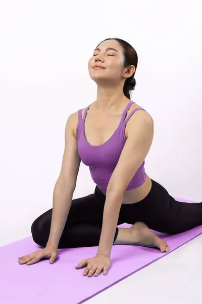 Mujer Asiática Ropa Deportiva Haciendo Ejercicio Yoga Alfombra Fitness Como —  Fotos de Stock