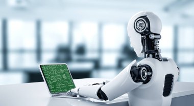 Yapay zekaya sahip yapay zekaya sahip yapay bilgisayar yazılımı kullanarak makine öğrenme sistemine sahip yapay robot.