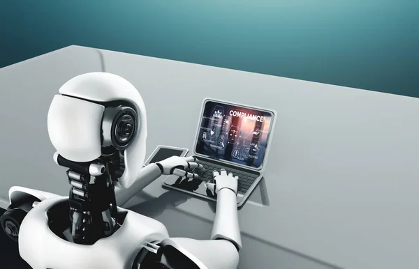 Robot Con Inteligencia Artificial Utilizando Software Computadora Modish Por Sistema — Foto de Stock
