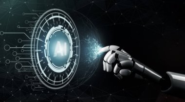 3D Rending Futuristic robot teknolojisi geliştirme, yapay zeka yapay zeka ve makine öğrenme konsepti. Gelecekteki insan hayatı için küresel robot biyonik bilim araştırması. 3B illüstrasyon